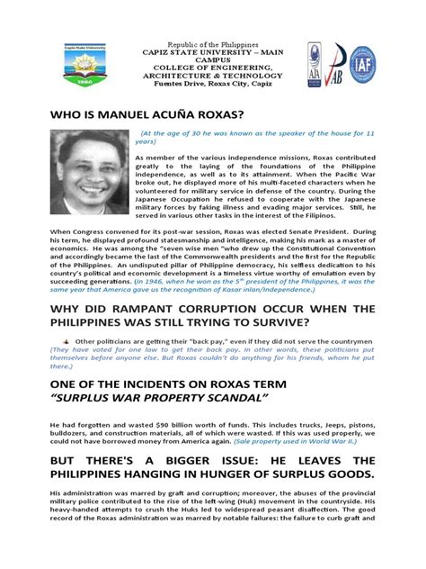 roxas scandal|AGREEMENT ON SURPLUS WAR PROPERTY BETWEEN THE .